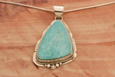 Native American Jewelry Genuine Kingman Turquoise Sterling Silver Pendant